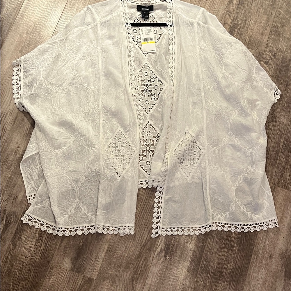 Karen Kane White Lace Open Front Cardigan NWT